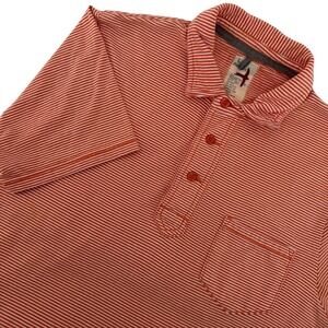 Relwen Striped Polo Shirt Mens Large Orange White Cotton Short Sleeve Pocket